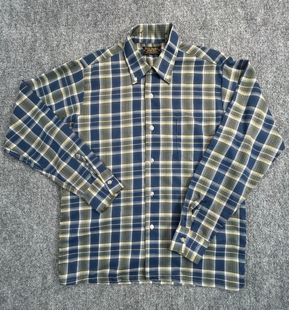 Vintage 70s Sears Student Perma Prest Plaid Shirt Boys 18 USA Button Down